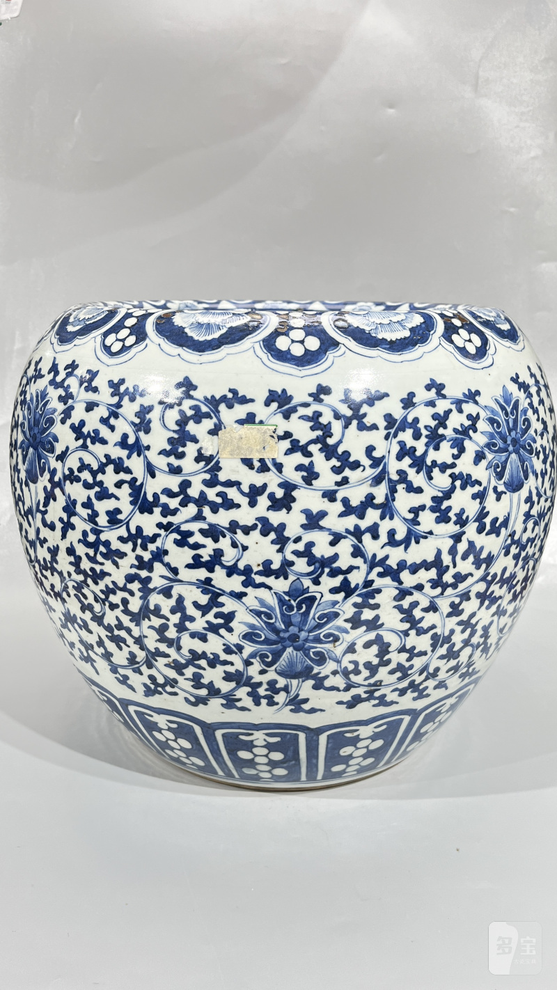 清道光 青花缠枝花卉纹卷口缸 - 图5